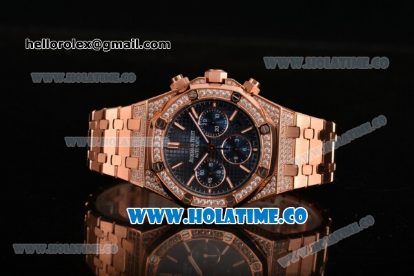 Audemars Piguet Royal Oak Chronograph Swiss Valjoux 7790 Automatic Rose Gold/Diamonds Case with Blue Grids Dial Diamonds Bezel and Stick Markers (EF) - Click Image to Close